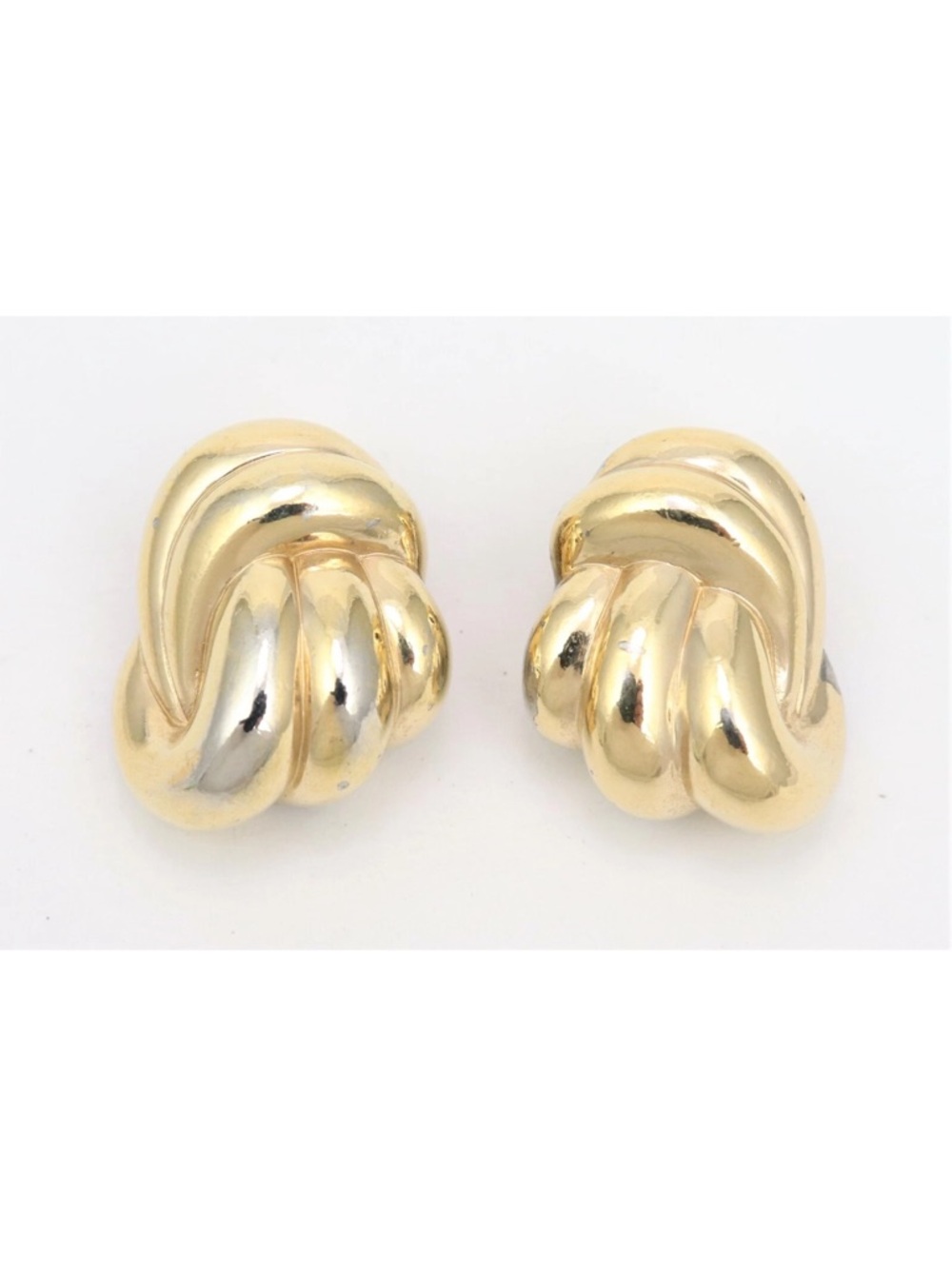 Vintage 80s Chunky Gold Tone Knot Ribbed Statement Earrings